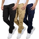 Black & Khaki & Navy 32 3-Pack Men's Flex-Stretch Cotton Cargo Pants, 31-Inch Inseam - Comfortable and Durable